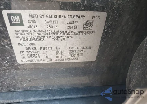 2019 Buick Encore Awd Preferred from USA, damaged, VIN KL4CJESB0KB839833